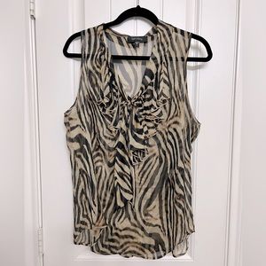 ✨LIKE NEW ✨Karen Kane 100% Silk Tie Neck Sleeveless Tiger 🐅 Animal Print Blouse